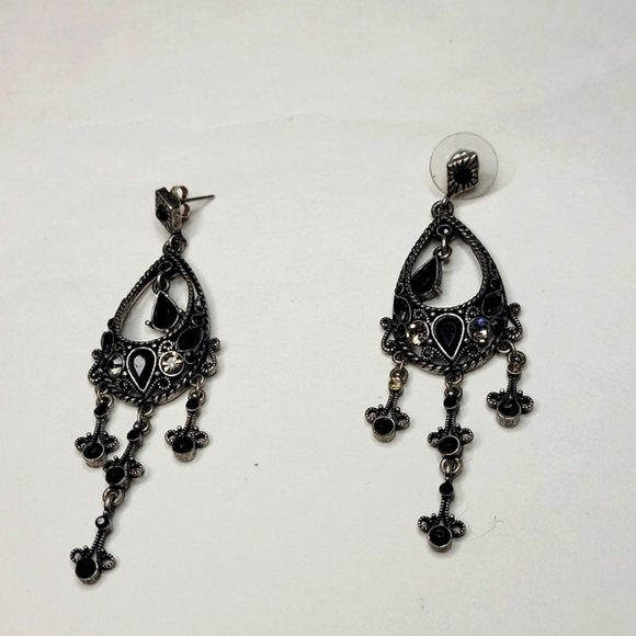 VINTAGE black and grey chandelier dangle crystal earrings. - Picture 1 of 6